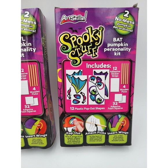 Set Of 2 Spooky Stuff No Mess Pumpkin Decorating Kits Bat & Owl - Picture 6 of 6